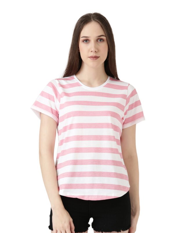 Women Round Neck T-Shirt Striped